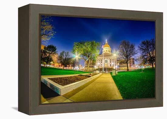 Topeka Kansas Downtown at Night-digidreamgrafix-Framed Premier Image Canvas