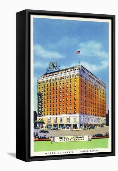 Topeka, Kansas - Exterior View of Hotel Jayhawk-Lantern Press-Framed Stretched Canvas