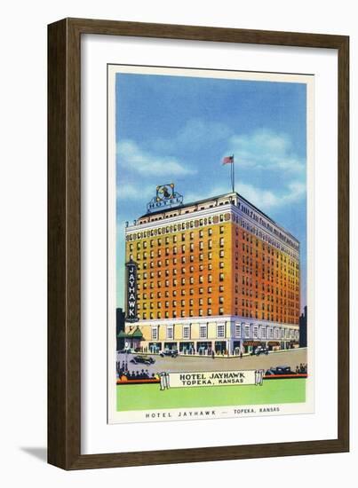 Topeka, Kansas - Exterior View of Hotel Jayhawk-Lantern Press-Framed Art Print