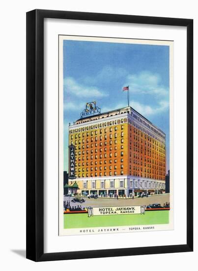 Topeka, Kansas - Exterior View of Hotel Jayhawk-Lantern Press-Framed Art Print