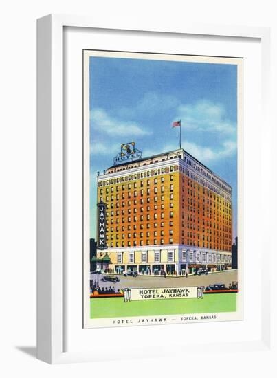 Topeka, Kansas - Exterior View of Hotel Jayhawk-Lantern Press-Framed Art Print