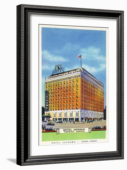 Topeka, Kansas - Exterior View of Hotel Jayhawk-Lantern Press-Framed Art Print