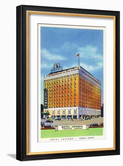 Topeka, Kansas - Exterior View of Hotel Jayhawk-Lantern Press-Framed Art Print