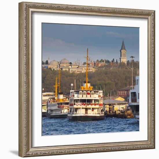 Topkapi Palace and Ferries on the Waterfront of the Golden Horn, Istanbul, Turkeyistanbul, Turkey-Jon Arnold-Framed Photographic Print