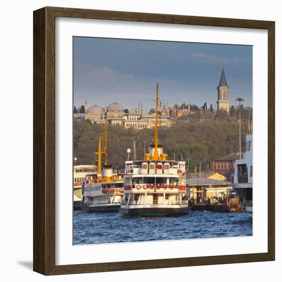 Topkapi Palace and Ferries on the Waterfront of the Golden Horn, Istanbul, Turkeyistanbul, Turkey-Jon Arnold-Framed Photographic Print