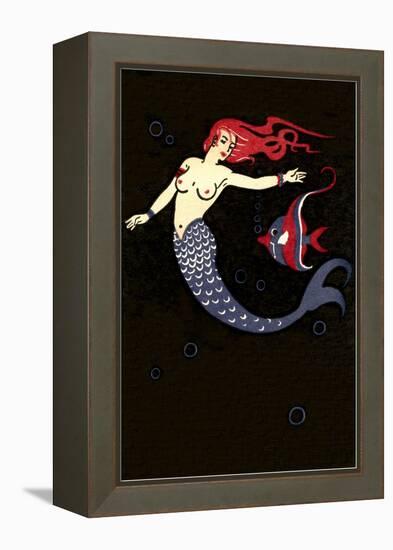 Topless Mermaid with Angel Fish-null-Framed Stretched Canvas