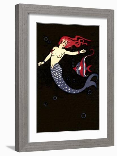 Topless Mermaid with Angel Fish-null-Framed Art Print