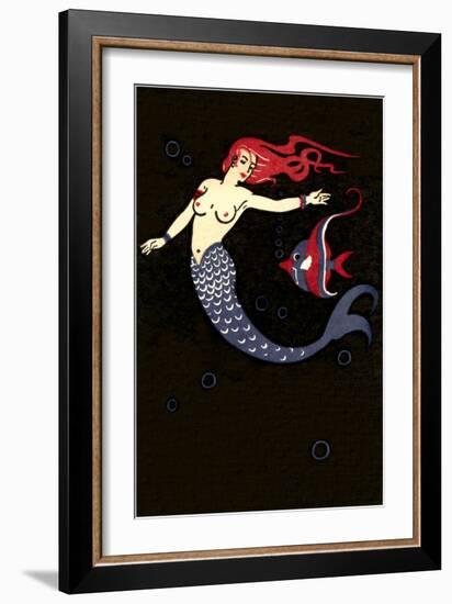 Topless Mermaid with Angel Fish-null-Framed Art Print