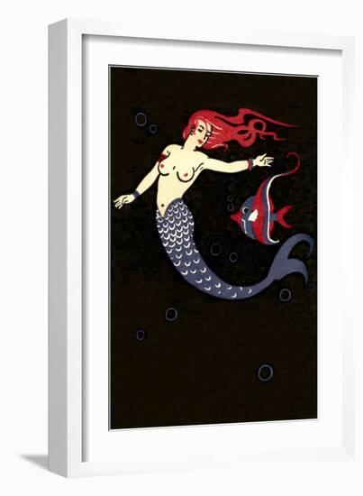 Topless Mermaid with Angel Fish-null-Framed Art Print