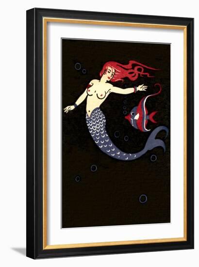 Topless Mermaid with Angel Fish-null-Framed Art Print