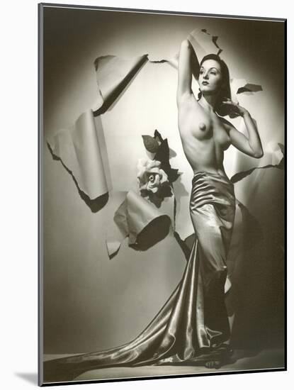 Topless Woman in Satin Skirt-null-Mounted Art Print