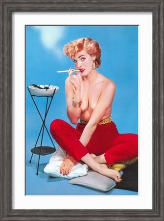 Naked Redheads At Nude Beach - Topless Woman with Cigarette Holder' Art Print | Art.com