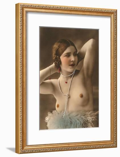 Topless Woman with Feather Boa-null-Framed Art Print