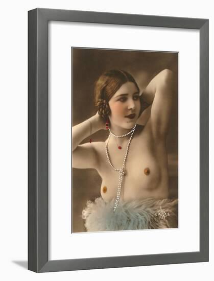 Topless Woman with Feather Boa-null-Framed Art Print