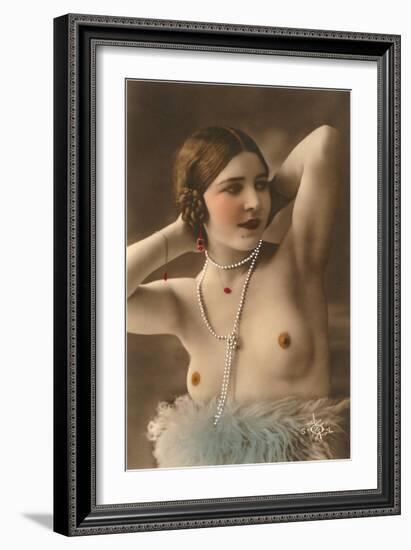 Topless Woman with Feather Boa-null-Framed Art Print