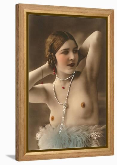Topless Woman with Feather Boa-null-Framed Stretched Canvas