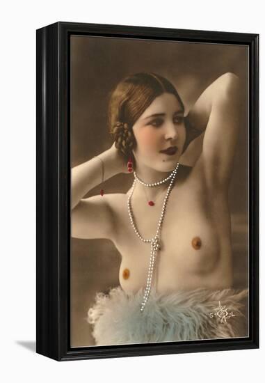 Topless Woman with Feather Boa-null-Framed Stretched Canvas