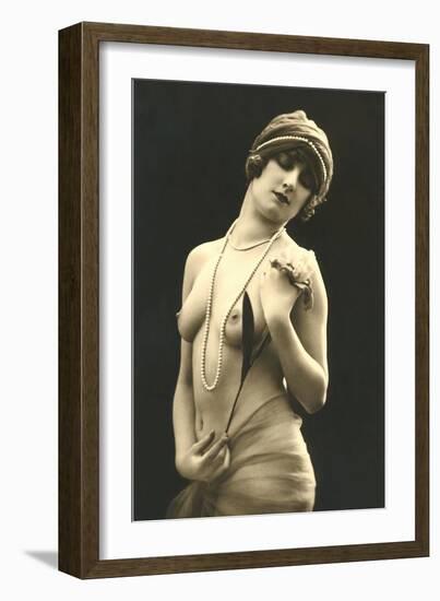 Topless Woman with Pearls-null-Framed Art Print