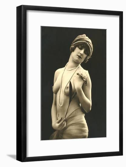 Topless Woman with Pearls-null-Framed Art Print