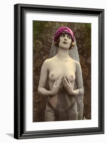 Topless Woman with Veil-null-Framed Art Print