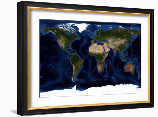 Topographic & Bathymetric Shading of Full Earth-Stocktrek Images-Framed Art Print