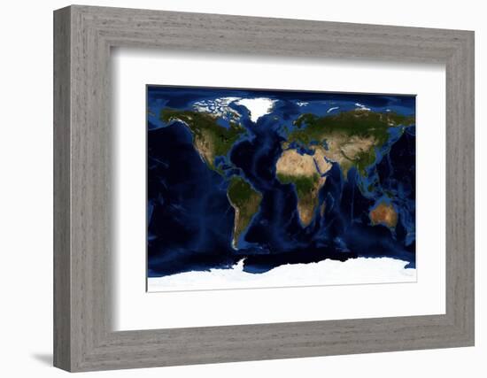 Topographic & Bathymetric Shading of Full Earth-Stocktrek Images-Framed Photographic Print