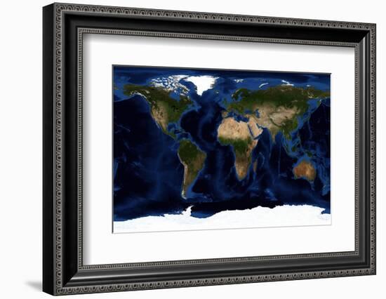 Topographic & Bathymetric Shading of Full Earth-Stocktrek Images-Framed Photographic Print