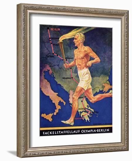 Torch Bearer at the Berlin Olympic Games, 1936-null-Framed Giclee Print