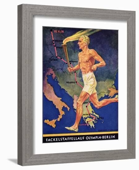 Torch Bearer at the Berlin Olympic Games, 1936-null-Framed Giclee Print