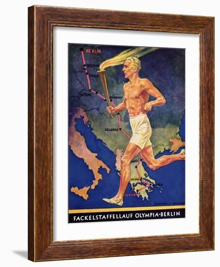 Torch Bearer at the Berlin Olympic Games, 1936-null-Framed Giclee Print