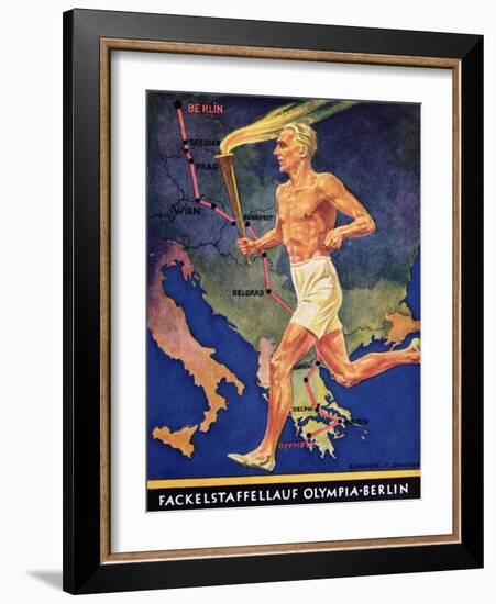 Torch Bearer at the Berlin Olympic Games, 1936-null-Framed Giclee Print