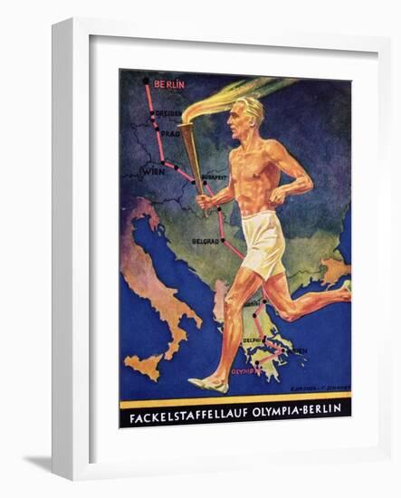 Torch Bearer at the Berlin Olympic Games, 1936-null-Framed Giclee Print