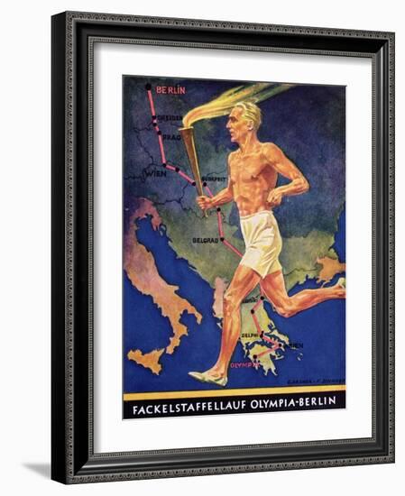 Torch Bearer at the Berlin Olympic Games, 1936-null-Framed Giclee Print