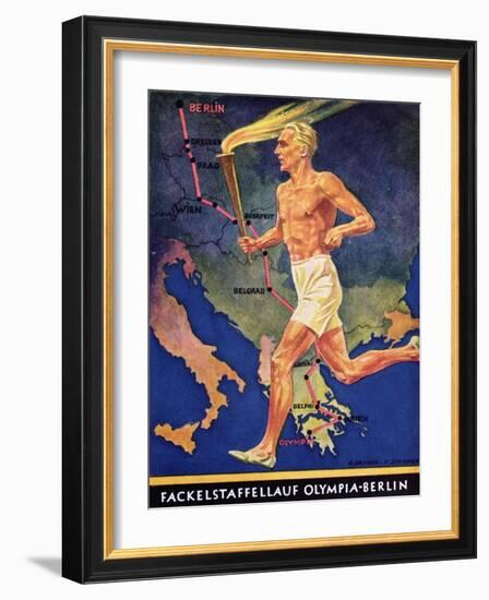 Torch Bearer at the Berlin Olympic Games, 1936-null-Framed Giclee Print