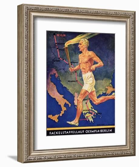 Torch Bearer at the Berlin Olympic Games, 1936-null-Framed Giclee Print