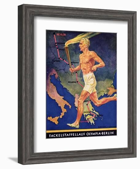 Torch Bearer at the Berlin Olympic Games, 1936-null-Framed Giclee Print