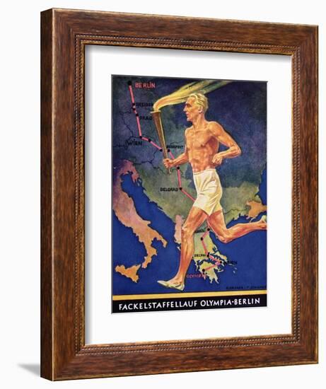 Torch Bearer at the Berlin Olympic Games, 1936-null-Framed Giclee Print