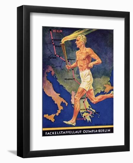 Torch Bearer at the Berlin Olympic Games, 1936-null-Framed Giclee Print