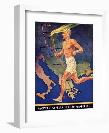 Torch Bearer at the Berlin Olympic Games, 1936-null-Framed Giclee Print