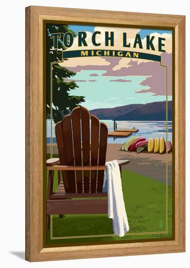 Torch Lake, Michigan - Adirondack Chairs-Lantern Press-Framed Stretched Canvas