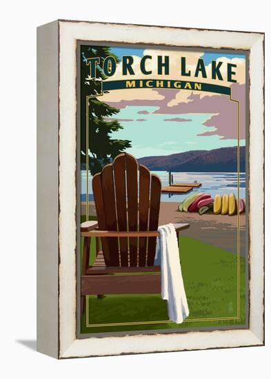 Torch Lake, Michigan - Adirondack Chairs-Lantern Press-Framed Stretched Canvas