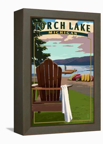 Torch Lake, Michigan - Adirondack Chairs-Lantern Press-Framed Stretched Canvas