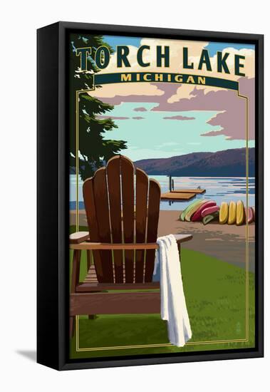 Torch Lake, Michigan - Adirondack Chairs-Lantern Press-Framed Stretched Canvas