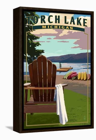 Torch Lake, Michigan - Adirondack Chairs-Lantern Press-Framed Stretched Canvas