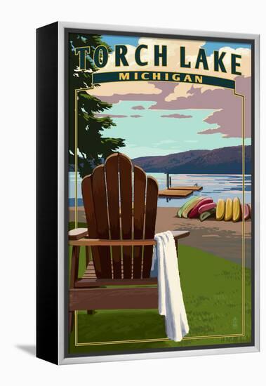 Torch Lake, Michigan - Adirondack Chairs-Lantern Press-Framed Stretched Canvas