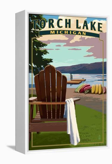 Torch Lake, Michigan - Adirondack Chairs-Lantern Press-Framed Stretched Canvas