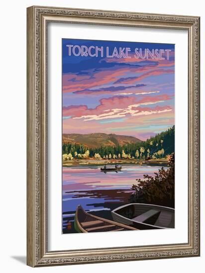 Torch Lake, Michigan - Lake Scene at Dusk-Lantern Press-Framed Art Print