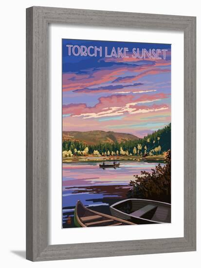 Torch Lake, Michigan - Lake Scene at Dusk-Lantern Press-Framed Art Print