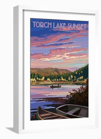 Torch Lake, Michigan - Lake Scene at Dusk-Lantern Press-Framed Art Print