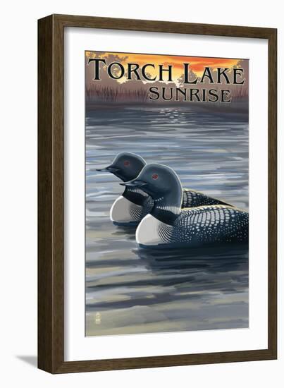 Torch Lake, Michigan - Loons Scene-Lantern Press-Framed Art Print